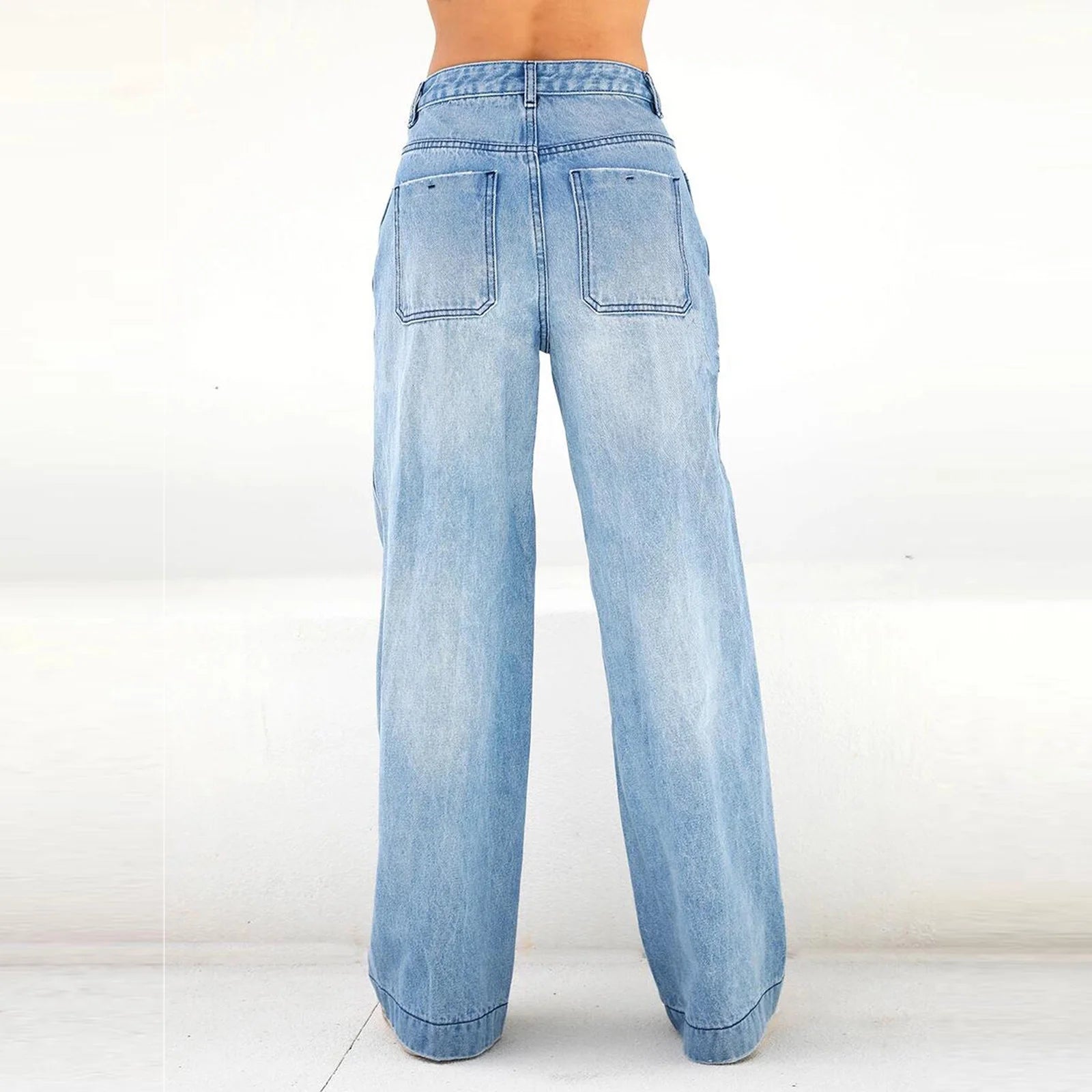 Women'S Fashion Jeans High Waisted Wide Leg Jeans Summer Casual Straight Baggy Jeans Color Block Patch Denim Trousers Dark Blue,L