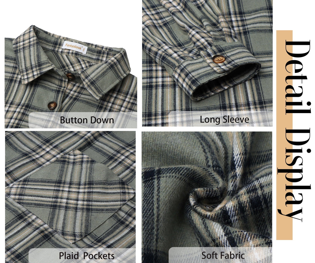 plus Size Flannel Plaid Shirts for Women Long Sleeve Button down Shirts Casual Loose Blouses Tops