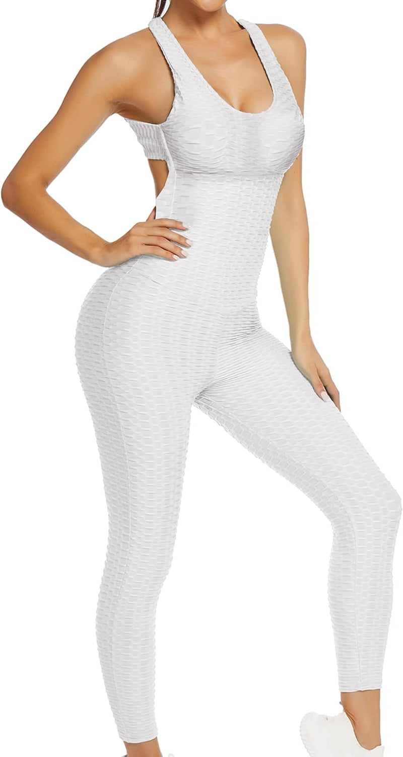 Women'S Sports Activewear Sleeveless Yoga Jumpsuit Bodycon Workout Romper Playsuit plus Size White XXL