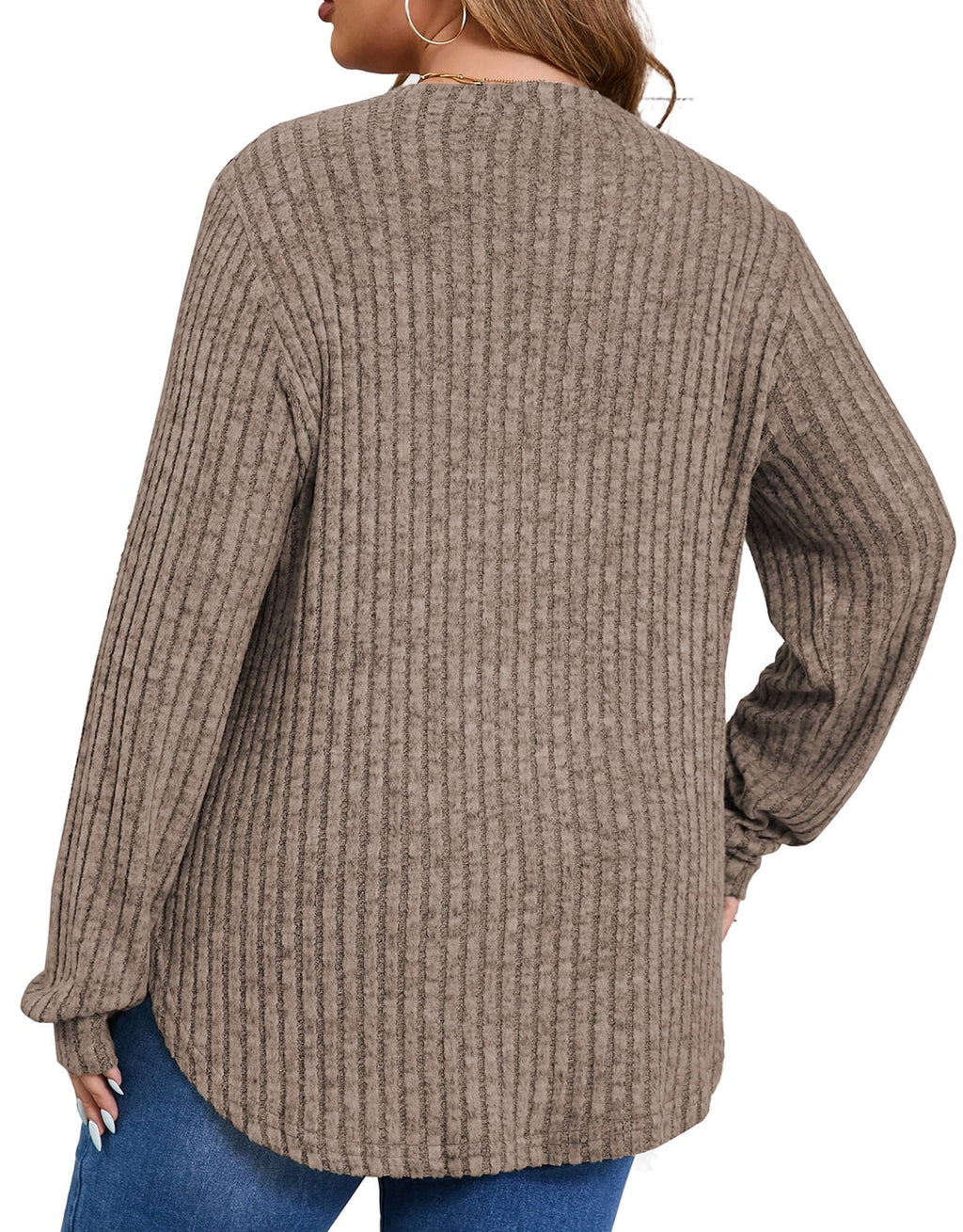 Crewneck Long Sleeve Shirts Loose Tunic Tops Curved Hem Fall Pullover