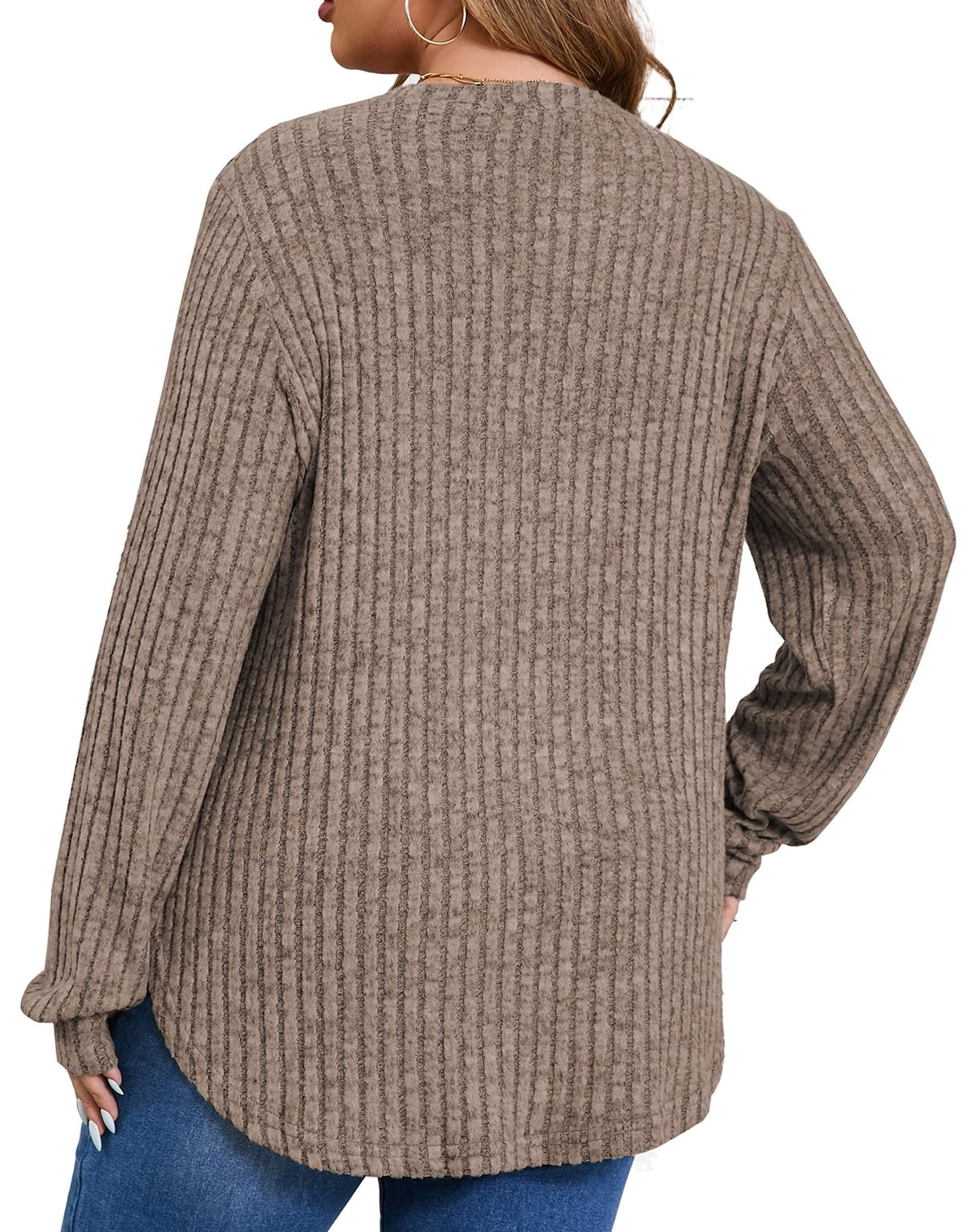 Crewneck Long Sleeve Shirts Loose Tunic Tops Curved Hem Fall Pullover