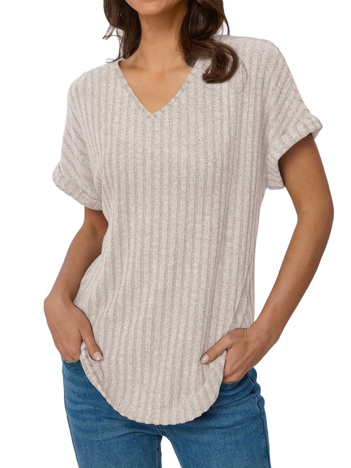 Blouses for Women Casual V Neck Shirts Summer Sweaters Short Sleeve Tunic Tops