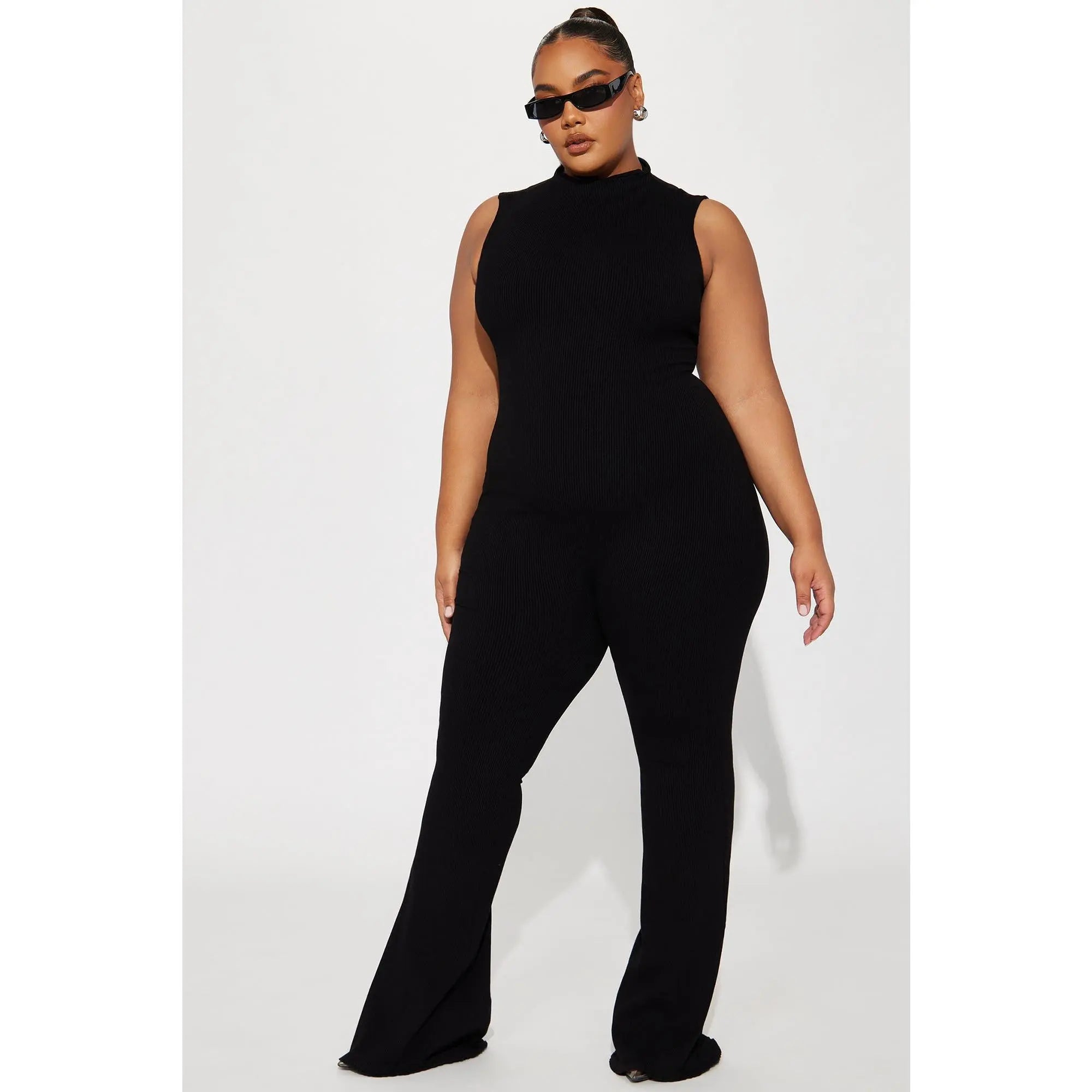 Amber Snatched Flare Jumpsuit - Black