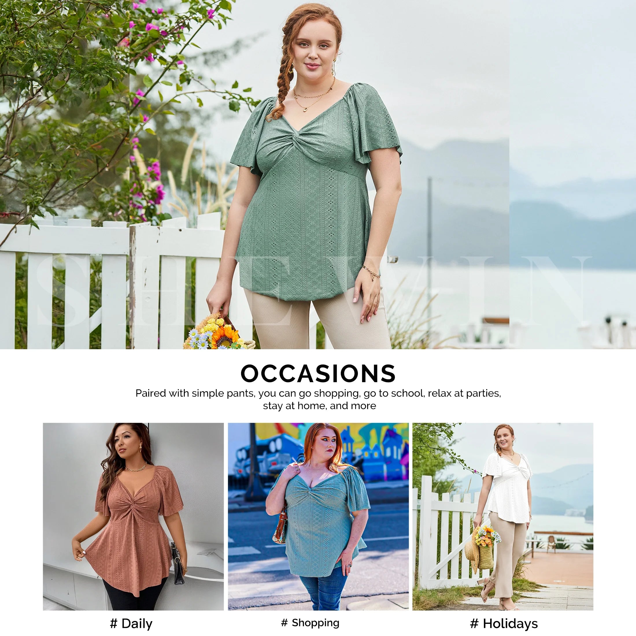 Womens plus Size Tops V Neck Hollow Out Casual High Elasticity Summer Peplum Shirts