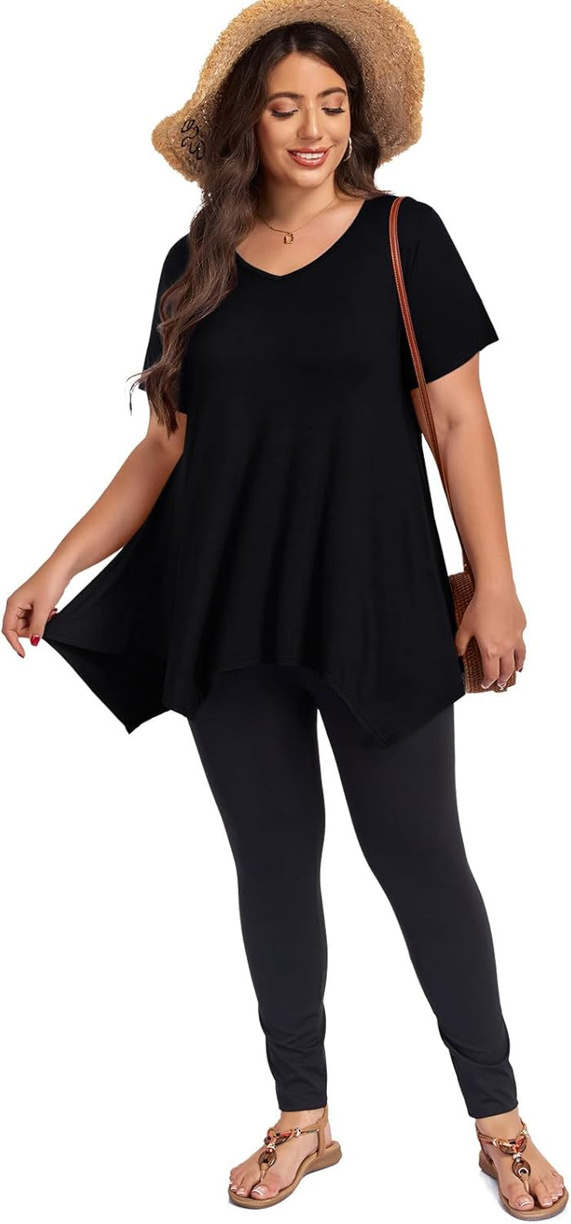 plus Size Tops for Womens Summer Clothes Short Sleeve Shirts Casual V Neck Tunic Asymmetrical Blouses