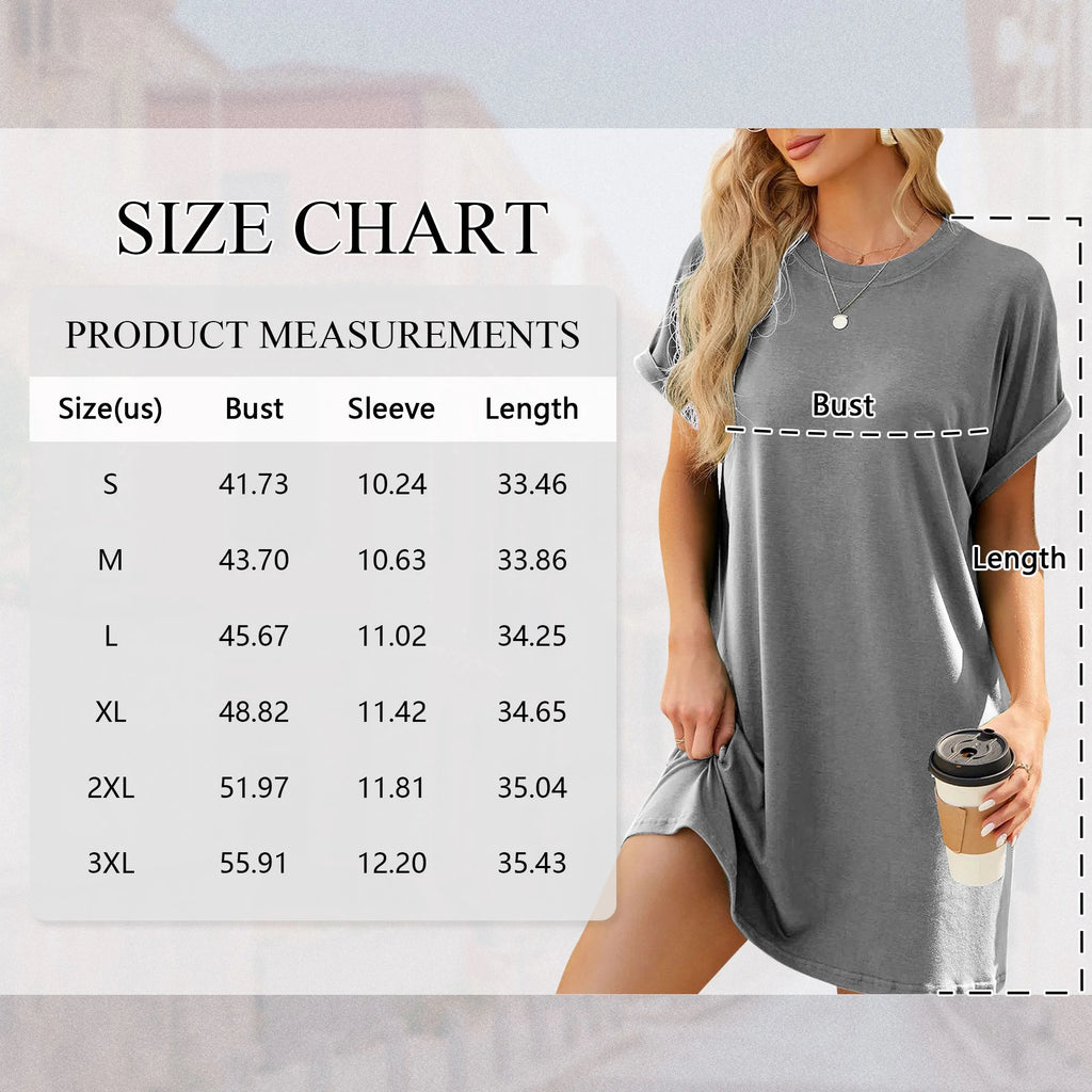 Women’S Summer Short Sleeve T-Shirt Dress Casual Loose Slit Beach Mini Dress Tunic Tops Womens Clothes Solid Color Lightgray plus Size XXL
