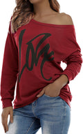 Womens Sweatshirt Love Letter Printed Long Sleeve Pullover off Shoulder Shirt Oversized Top
