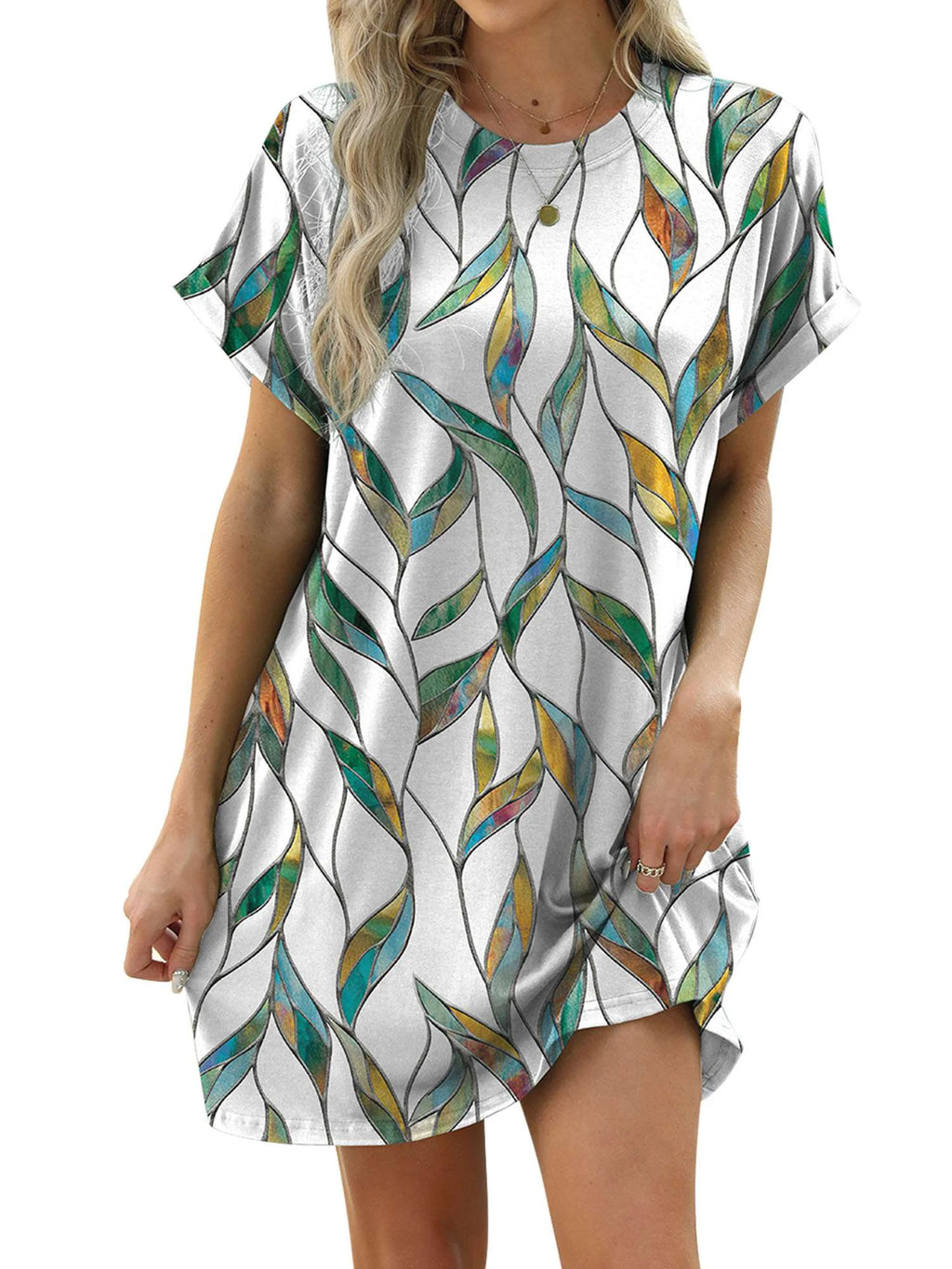 Womens Summer Dresses Cap Sleeve Floral Mini Dress Casual Loose Crewneck T Shirt Dresses Beach Sundress with Pockets