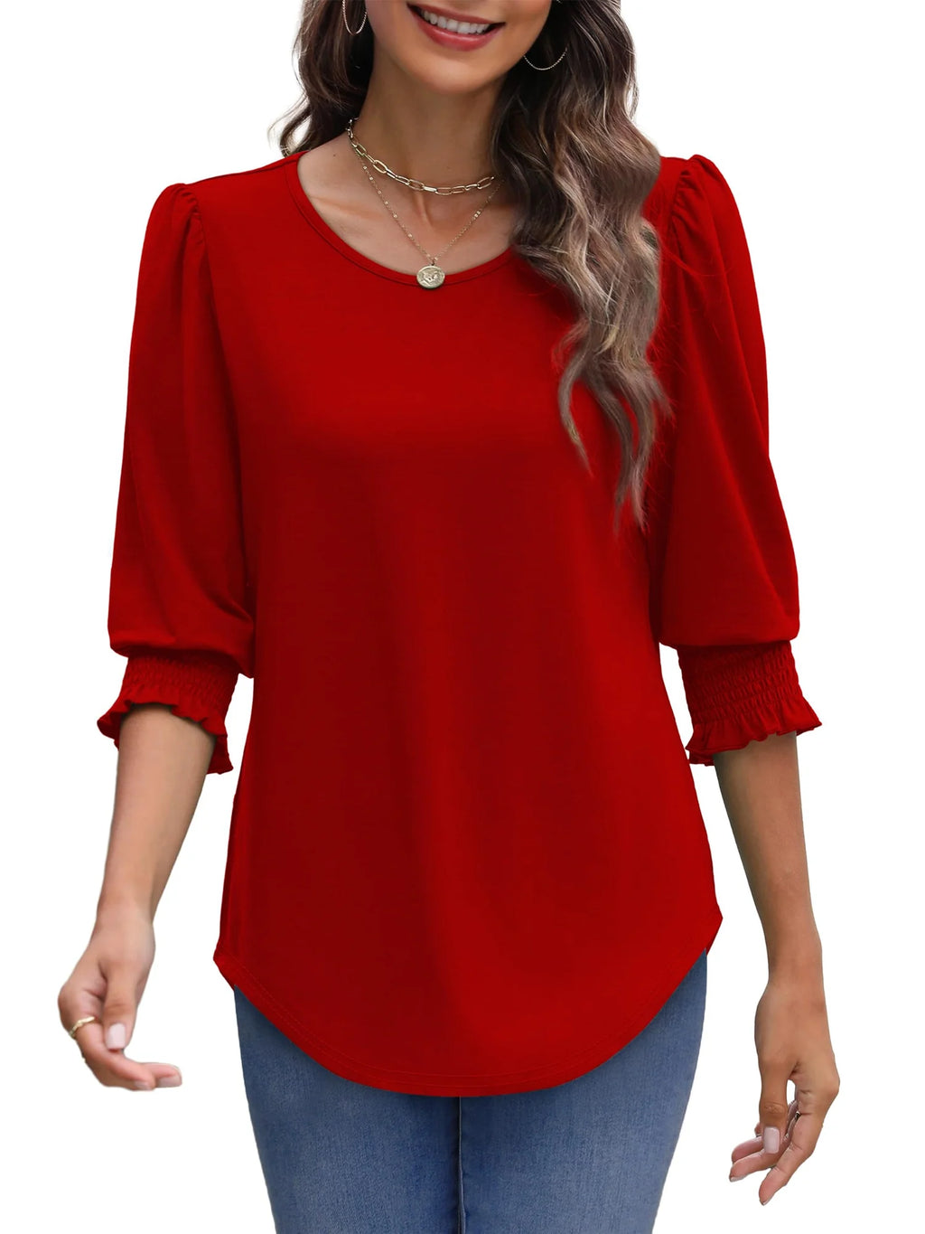 Summer Blouses for Women 3/4 Sleeve Shirts Ladies Casual Crew Neck Womens Tunic Tops