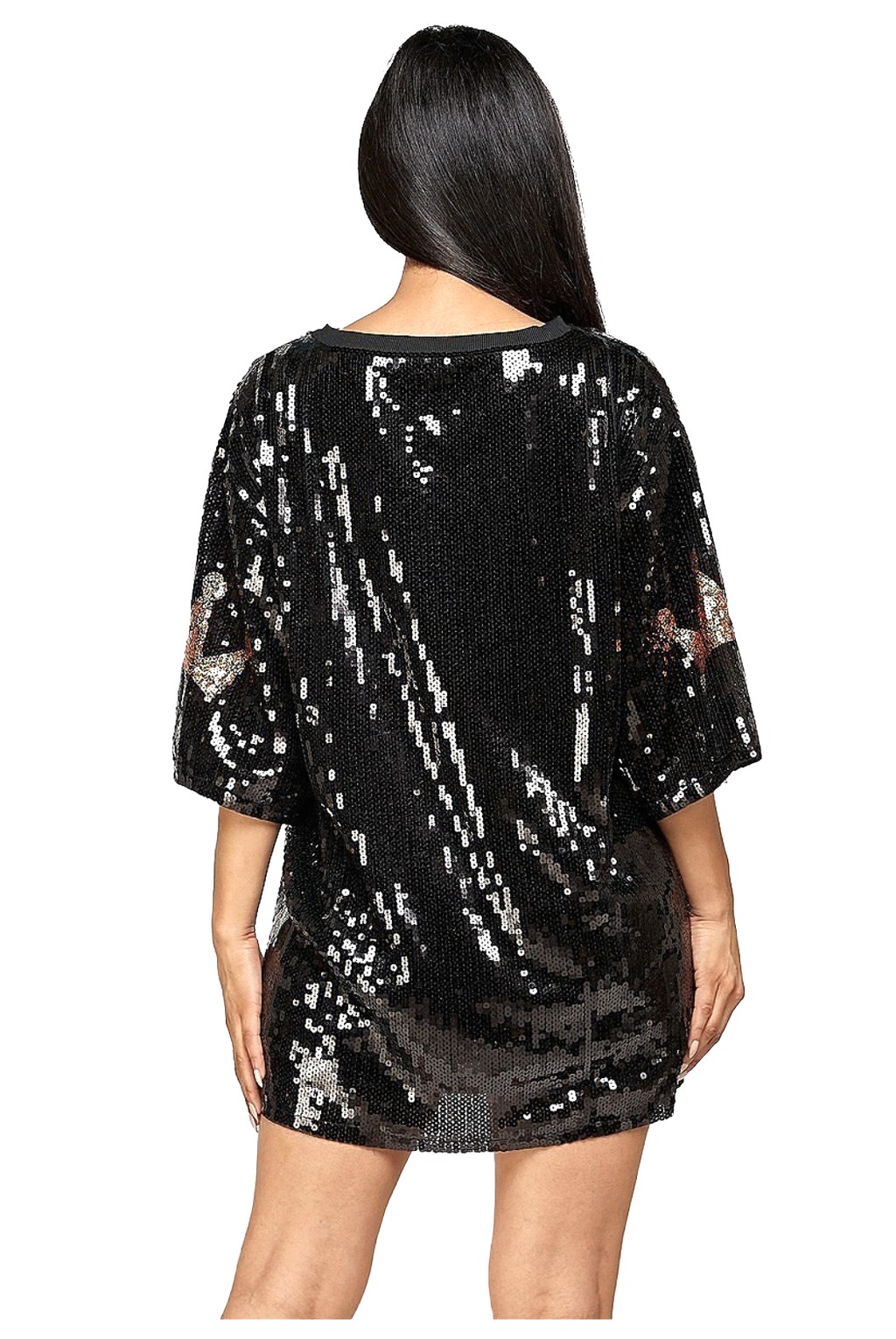Birthday Crown Queen Sequin T-Shirt Dress - Gold Lettering