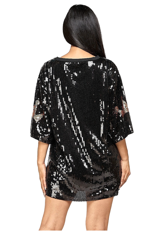 Birthday Crown Queen Sequin T-Shirt Dress - Gold Lettering