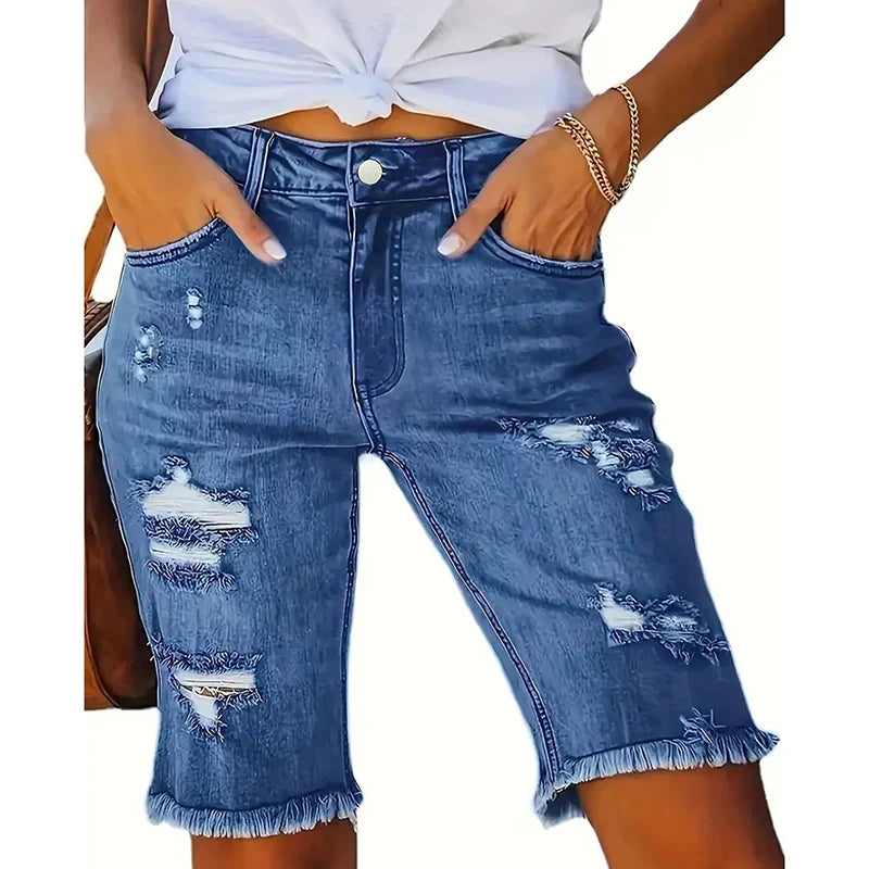 Women Chic Slim Fit Thin Shorts Lady Ripped Designer High Waist Denim Shorts