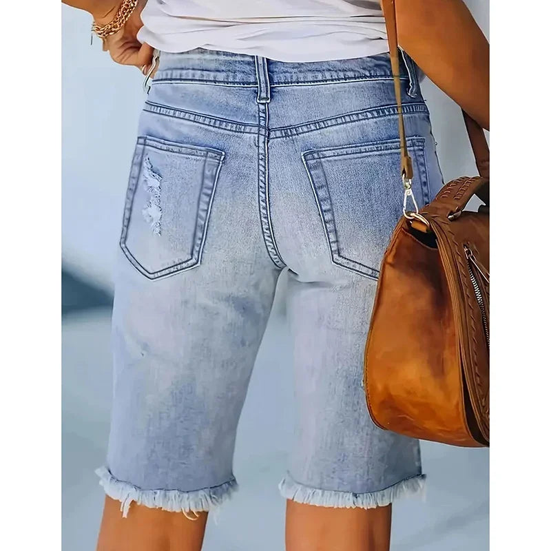 Women Chic Slim Fit Thin Shorts Lady Ripped Designer High Waist Denim Shorts