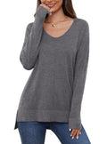 V Neck Sweaters for Women Lightweight Knit Pullover Sweater,Us Size S-2XL in Gray