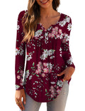 Womens plus Size Long Sleeve Tunic Tops Casual Floral Henley Shirts M-4X