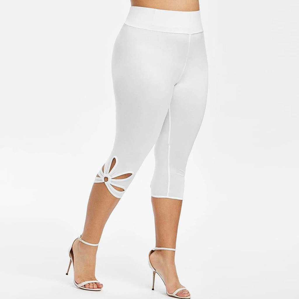 Yoga Capris plus Size Leggings for Women, 4X-5X High Waisted Hollow Design Summer Solid Hollow Elastic Waist Casual Sport Sweatpants Trousers