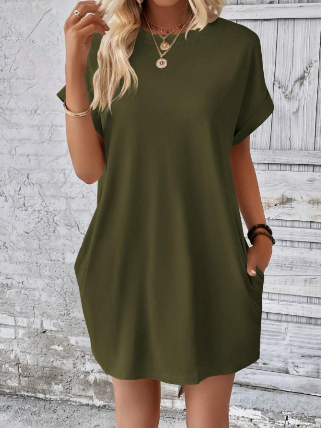 Short Sleeve Mini Tee Dress with Pockets