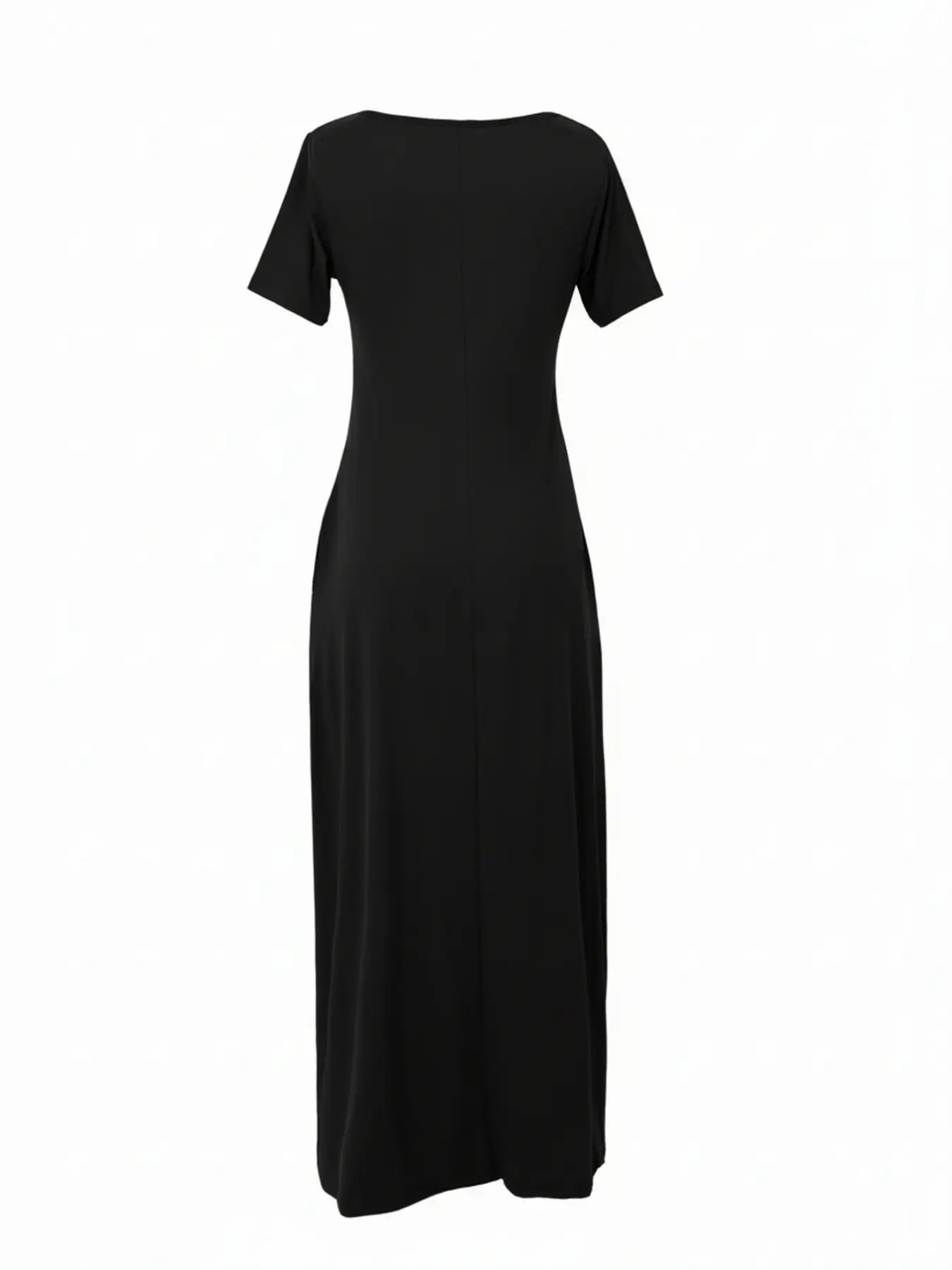 Women'S Long Fitted Coffee Dress, Large round Neck Short Sleeve Pocket Sleepwear, Casual Home Clothing Soft Fabric All Seasons Wear