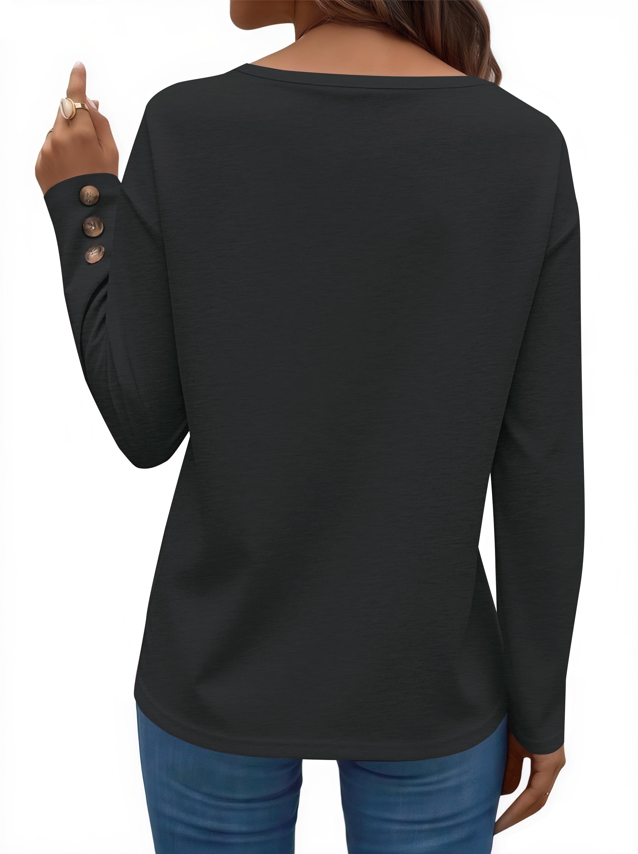 Fall Blouses for Women V Neck Dressy Casual Shirts Loose Fit Long Sleeve Button Tops
