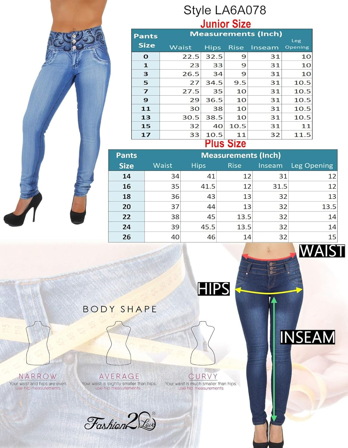 Plus/Junior Size Mid Waist Colombian Design Butt Lift Skinny Jeans