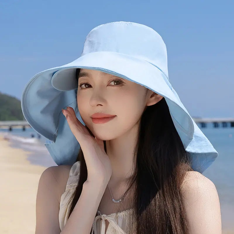 Spring/Summer Wide-Brimmed Sun Hat, Korean Style Fashion Shawl, Outdoor Double-Layer Quick-Drying Waterproof Fisherman Hat