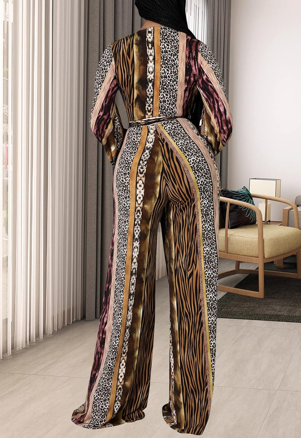 Women'S Sexy Floral Print Elegant One Piece Clubwear Deep V Neck Long Sleeve Casual Jumpsuits