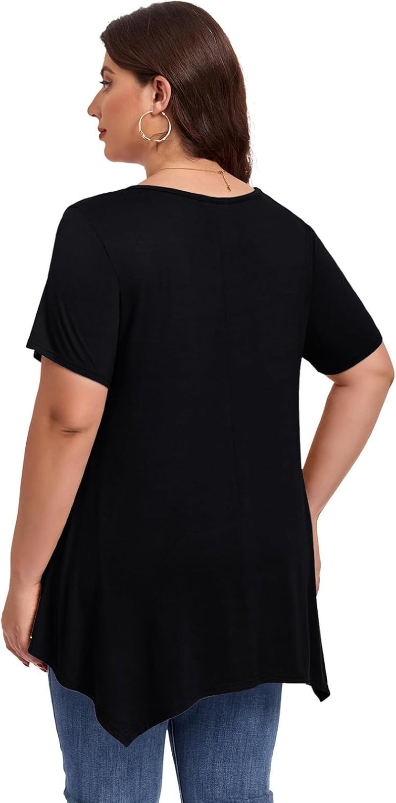 plus Size Tops for Womens Summer Clothes Short Sleeve Shirts Casual V Neck Tunic Asymmetrical Blouses
