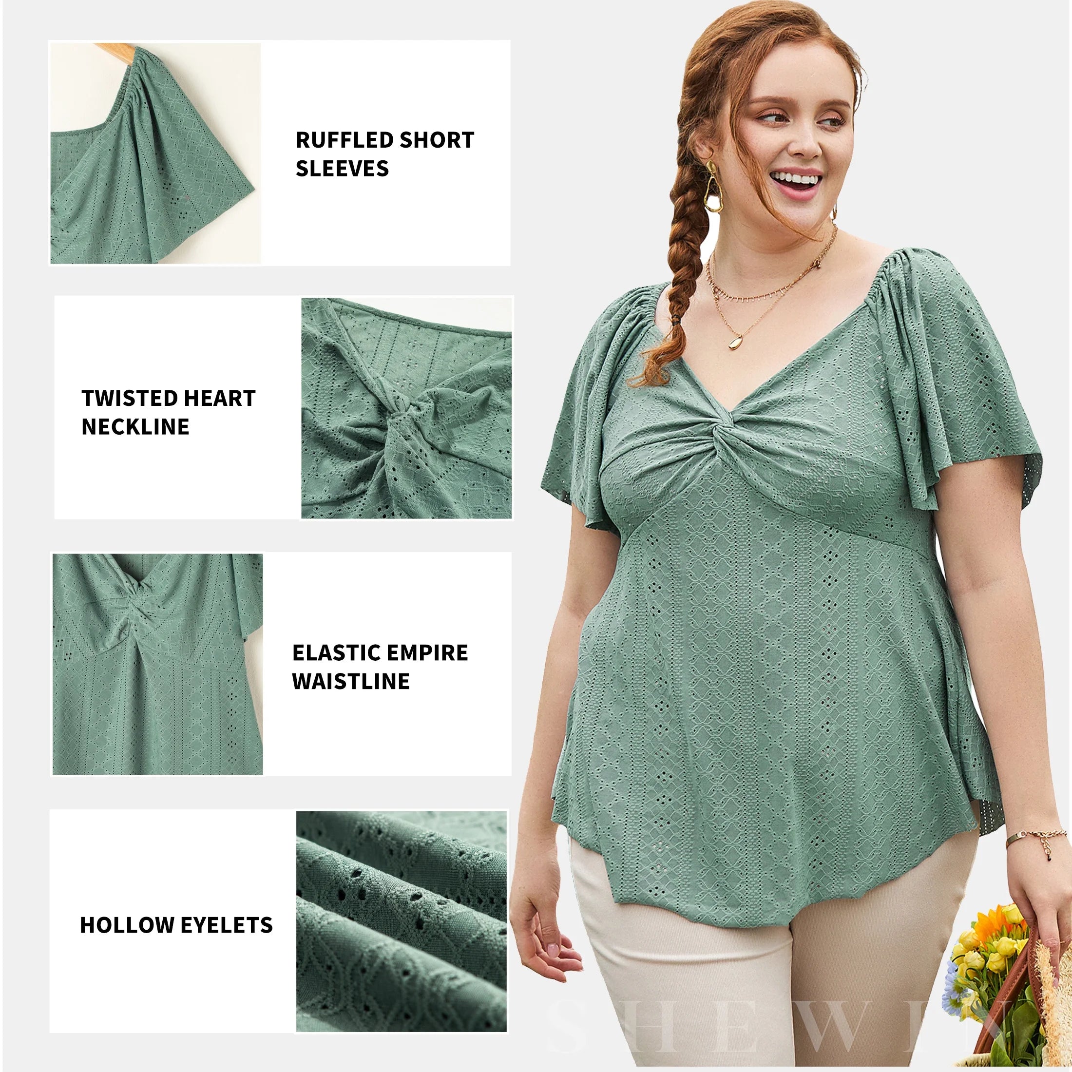 Womens plus Size Tops V Neck Hollow Out Casual High Elasticity Summer Peplum Shirts