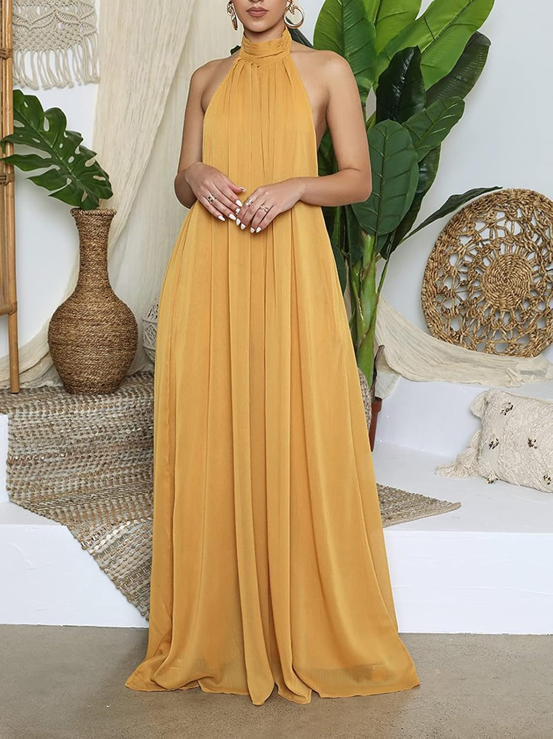 Women’S Sexy Summer Jumpsuit Halter Neck Sleeveless Chiffon Wide Leg Long Pant Jumpsuit Romper One Piece Outfits