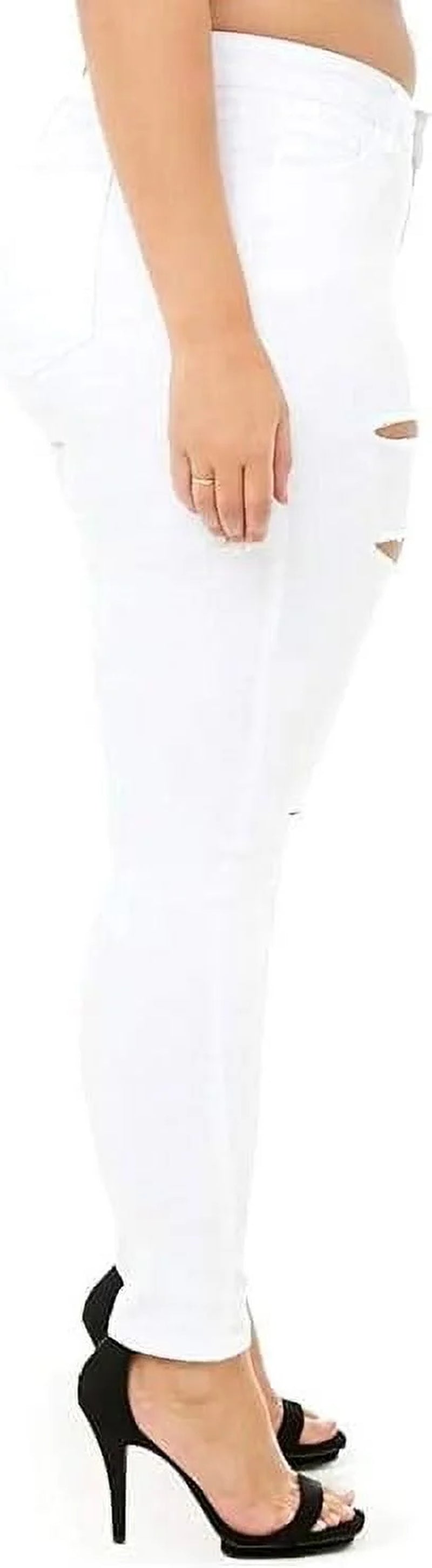 BQ6008-R Womens plus Size Stretch Distressed Ripped Skinny Twill Jeans Pants