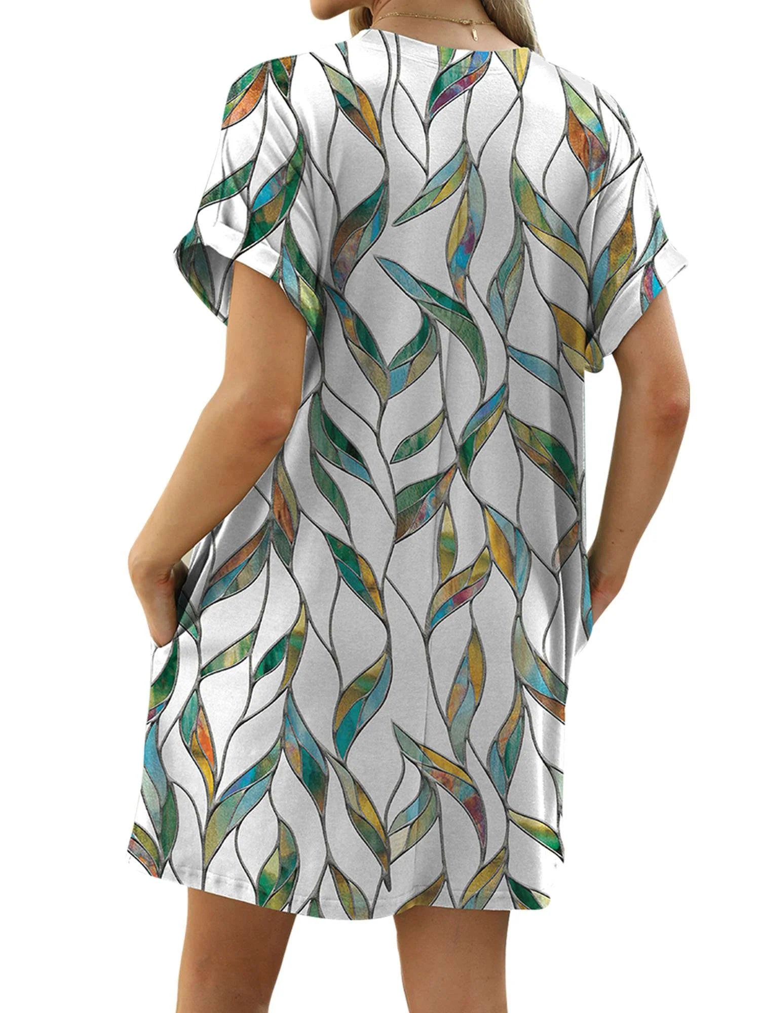 Womens Summer Dresses Cap Sleeve Floral Mini Dress Casual Loose Crewneck T Shirt Dresses Beach Sundress with Pockets