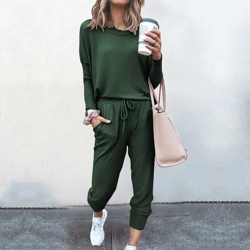 Daily Deals,Two Piece Outfits for Women Fall 2023,Womens Solid Color Sweatsuits Sets 2 Pieces Jogger Sets with Pockets Long Sleeve Jogging Sweat Suit
