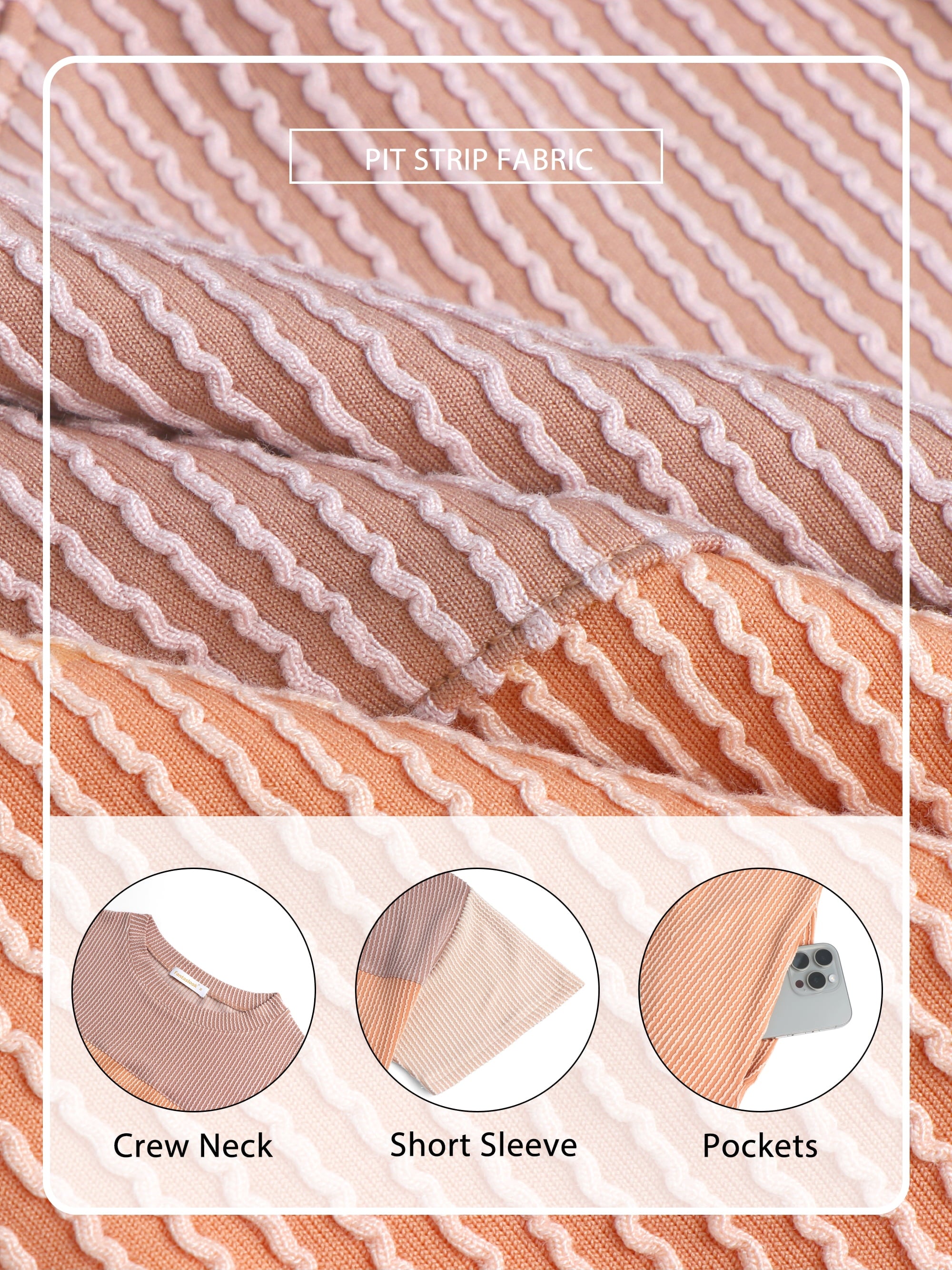 Summer Color Block Dresses for Women Crewneck Short Sleeve T Shirts Dress Ribbed Dresses with Pockets