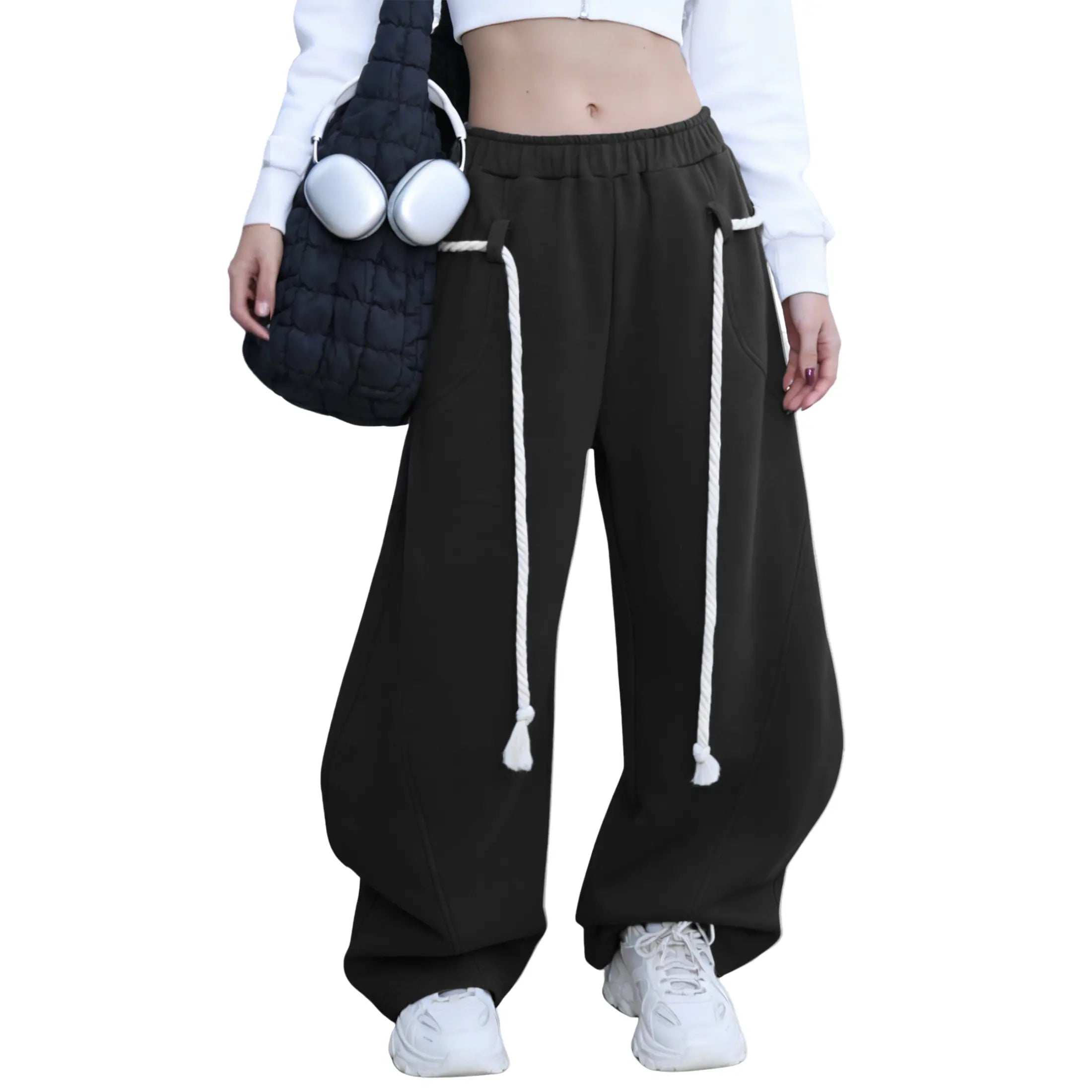 SCUSTY Baggy Barrel Sweatpants Wide Leg Pants for Women Casual Elastic Waist Unisex Lantern Trouser Pants