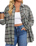plus Size Flannel Plaid Shirts for Women Long Sleeve Button down Shirts Casual Loose Blouses Tops