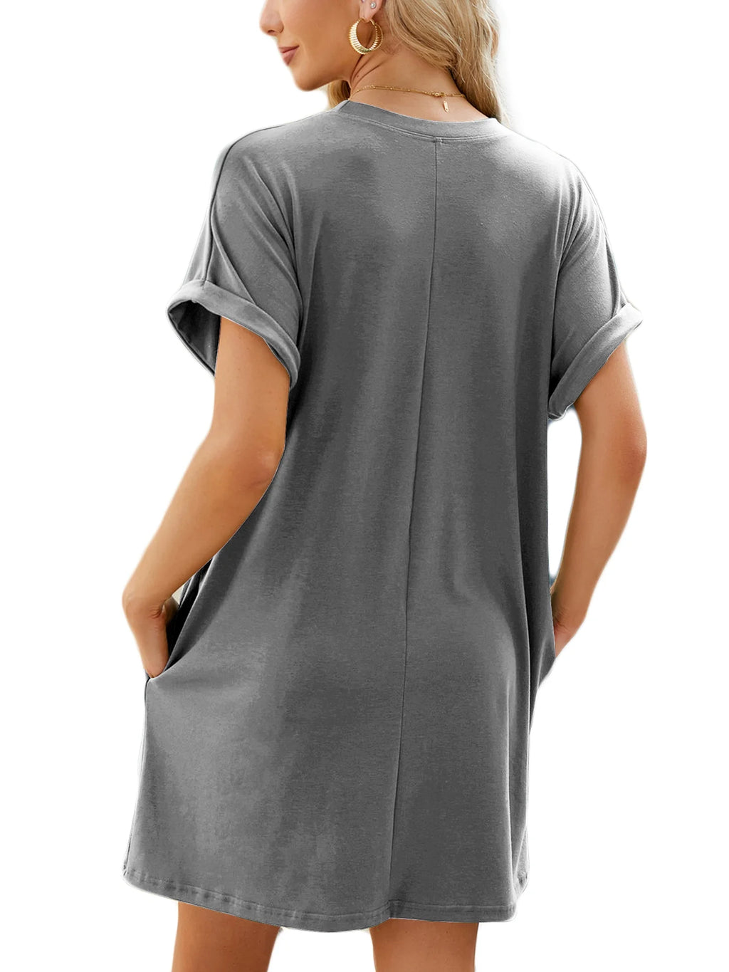 Women’S Summer Short Sleeve T-Shirt Dress Casual Loose Slit Beach Mini Dress Tunic Tops Womens Clothes Solid Color Lightgray plus Size XXL