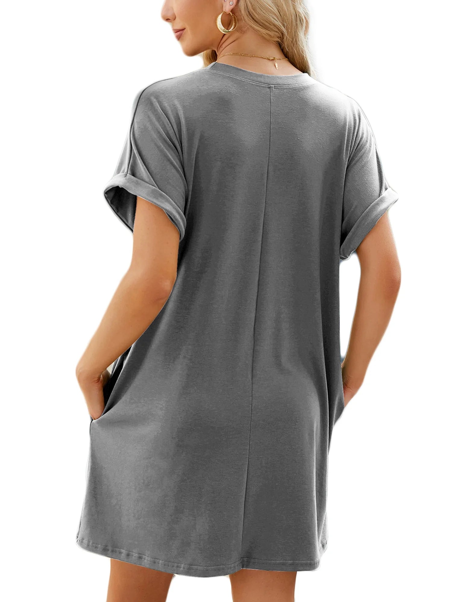 Women’S Summer Short Sleeve T-Shirt Dress Casual Loose Slit Beach Mini Dress Tunic Tops Womens Clothes Solid Color Lightgray plus Size XXL