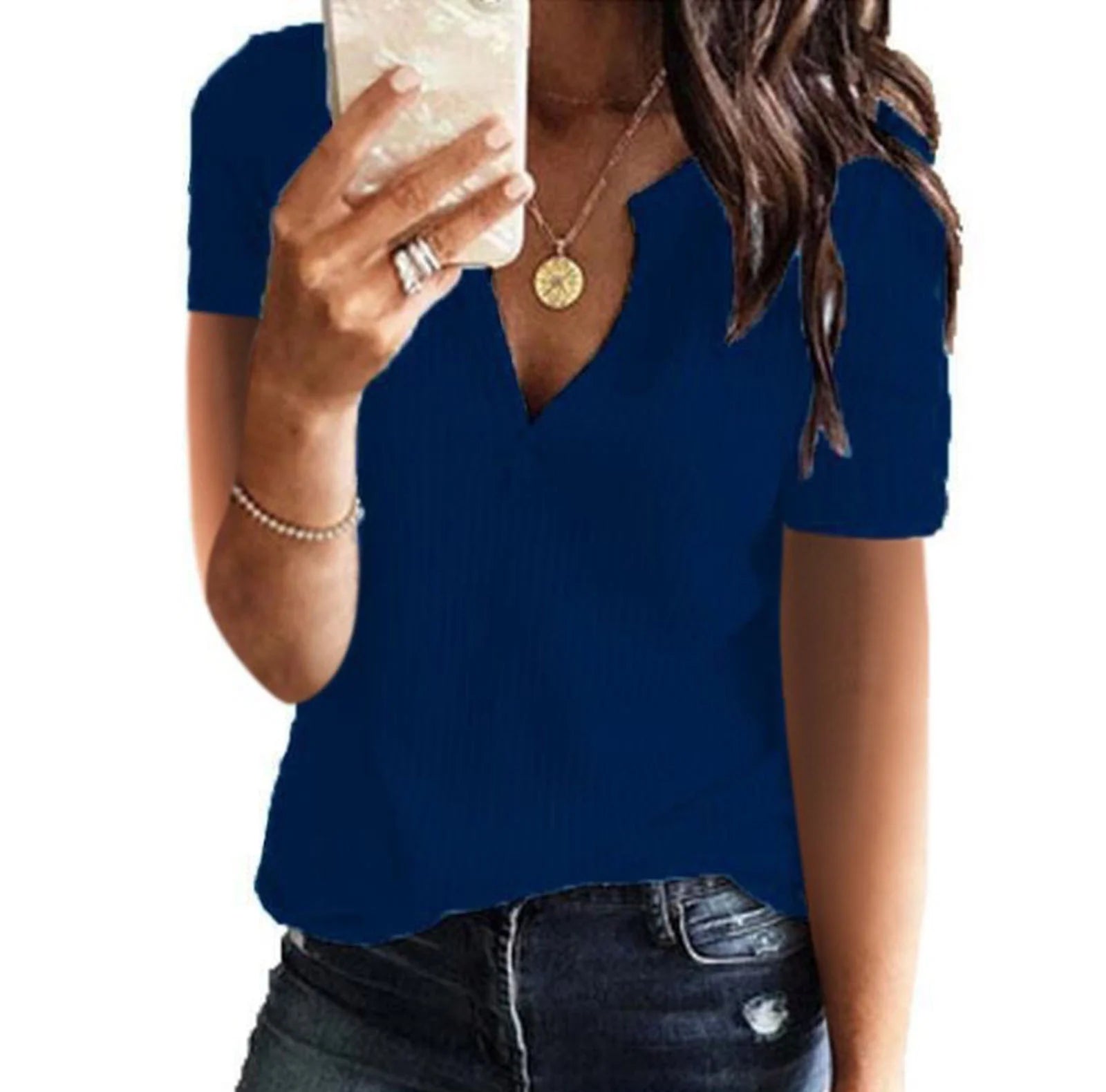 Waffle Knit Tops for Women Short Sleeve V Neck Henley Shirts Summer plus Size Solid Color Tunic Blouses Lightweight T Shirts Weekly Sale,Blue,Xxxl