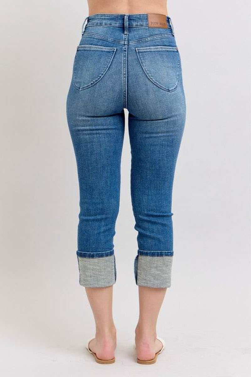 Judy Blue Full Size Skinny Cuff Capris Jeans with Pockets plus Size