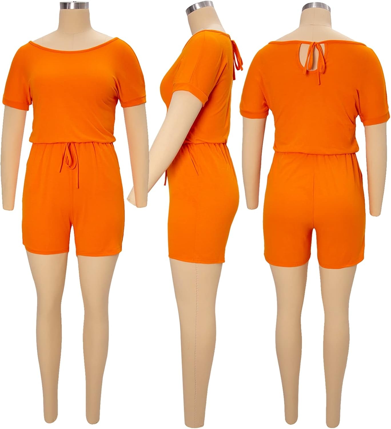 Women'S Casual Summer Outfits Short Sleeve Bandage Beach Plain Shorts Jumpsuits Rompers Playsuit with Pockets Orange S