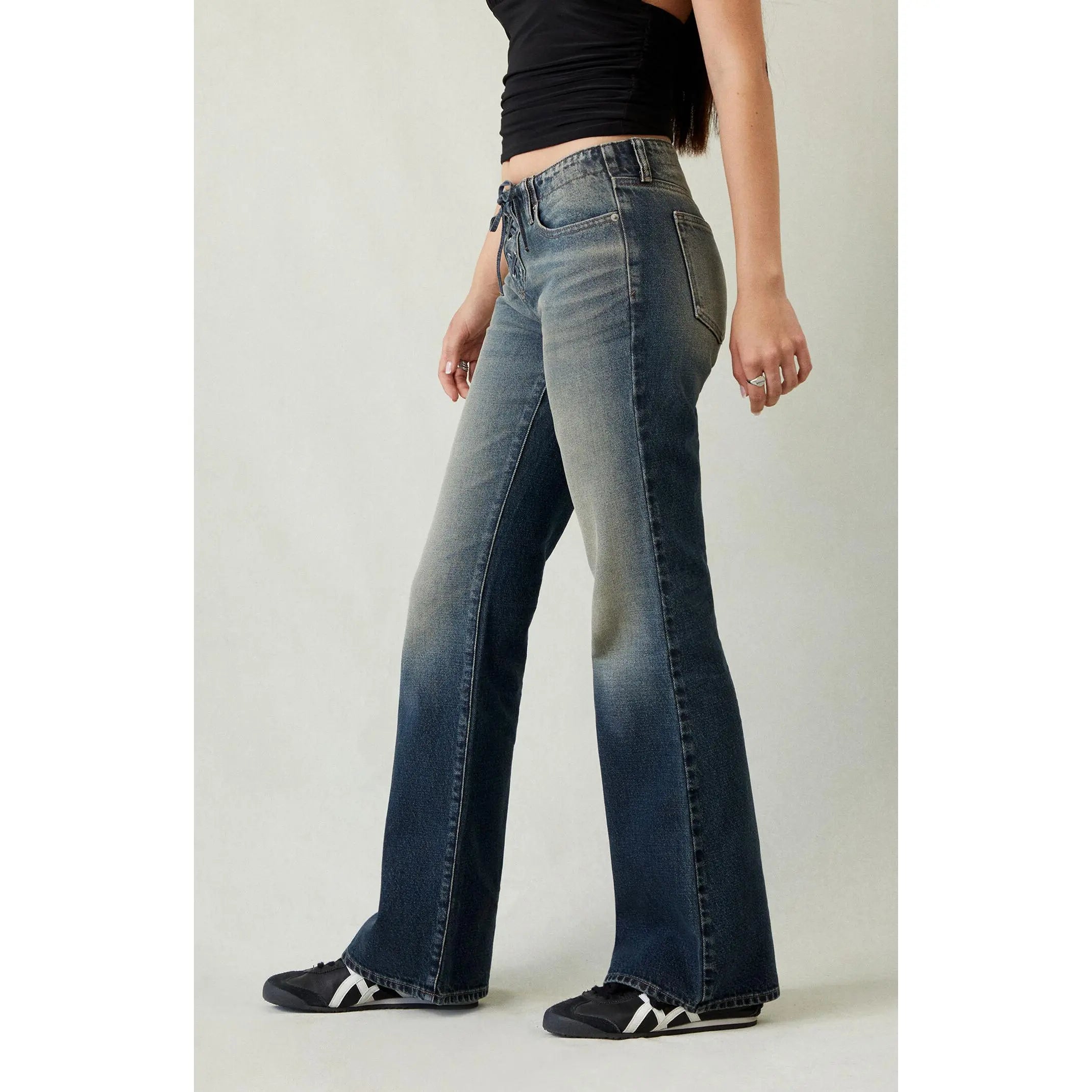 Pacsun Women'S Jade Low Rise Bootcut Jeans Lace-Up Dark Blue
