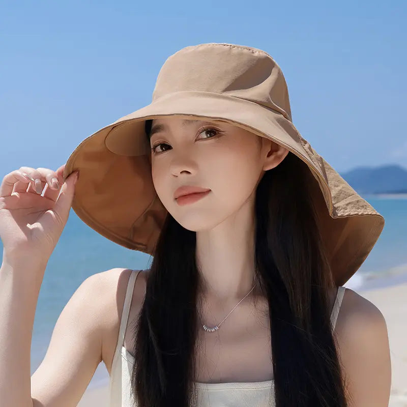 Spring/Summer Wide-Brimmed Sun Hat, Korean Style Fashion Shawl, Outdoor Double-Layer Quick-Drying Waterproof Fisherman Hat