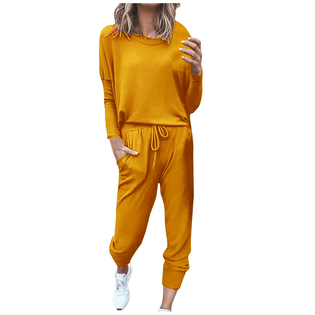 Daily Deals,Two Piece Outfits for Women Fall 2023,Womens Solid Color Sweatsuits Sets 2 Pieces Jogger Sets with Pockets Long Sleeve Jogging Sweat Suit