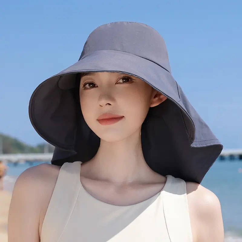 Spring/Summer Wide-Brimmed Sun Hat, Korean Style Fashion Shawl, Outdoor Double-Layer Quick-Drying Waterproof Fisherman Hat