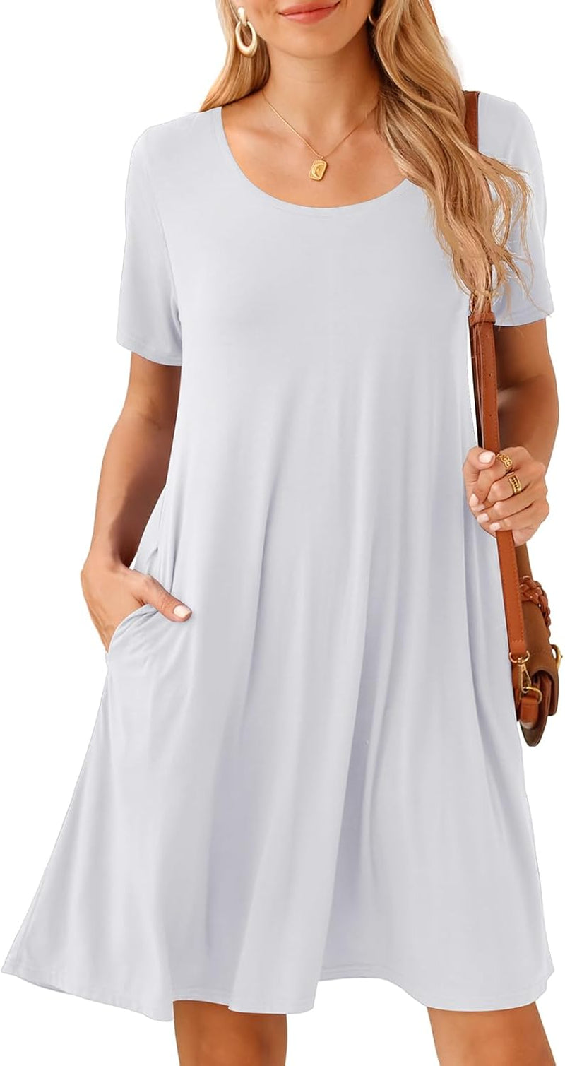 Womens plus Size Casual Dresses Summer Tshirt Dress Swing Short Sleeve Vacation Beach Coverup