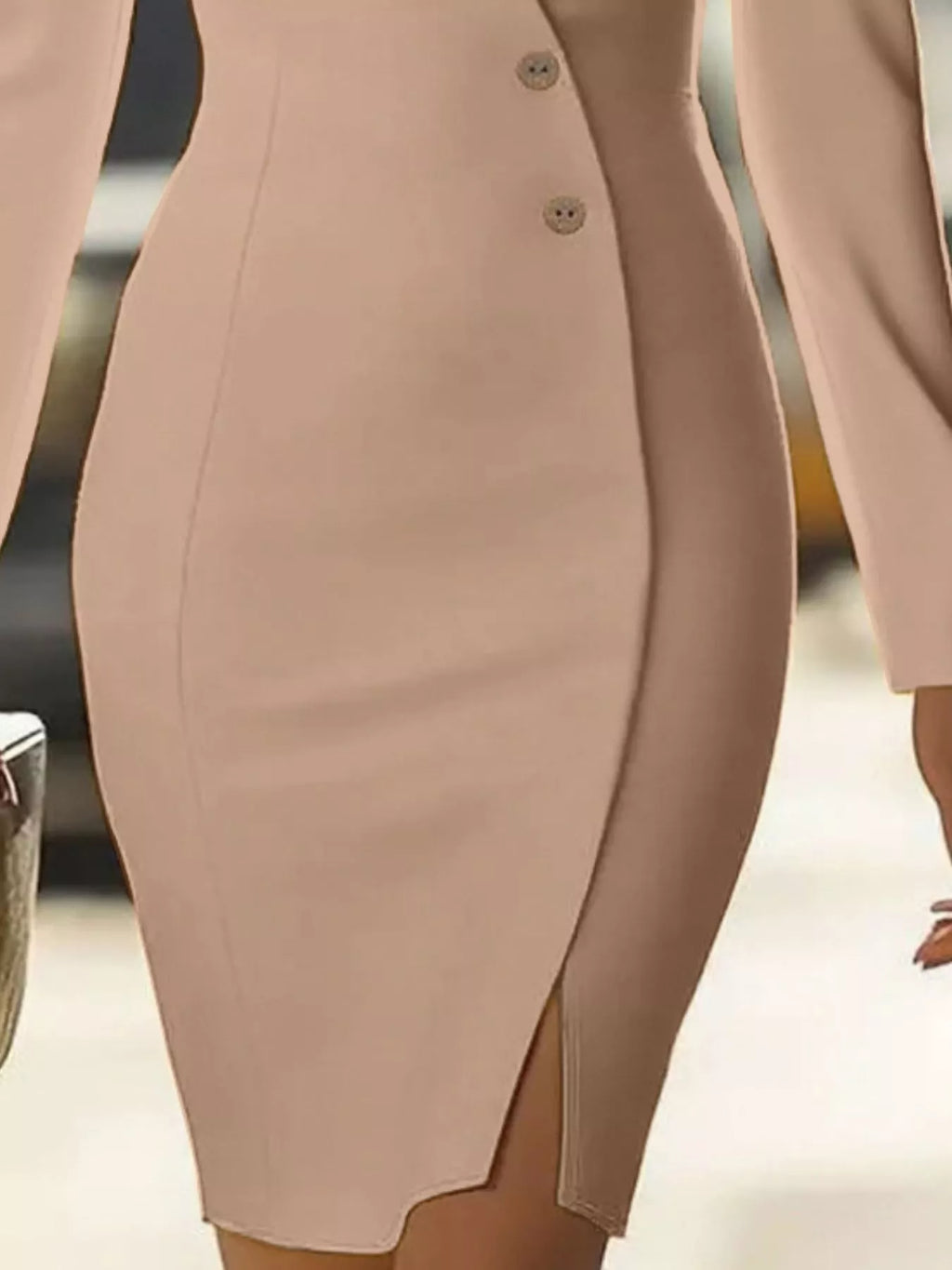 Long Sleeve Blazer Dress With Button Detail For Professional Women Office Ready Chic