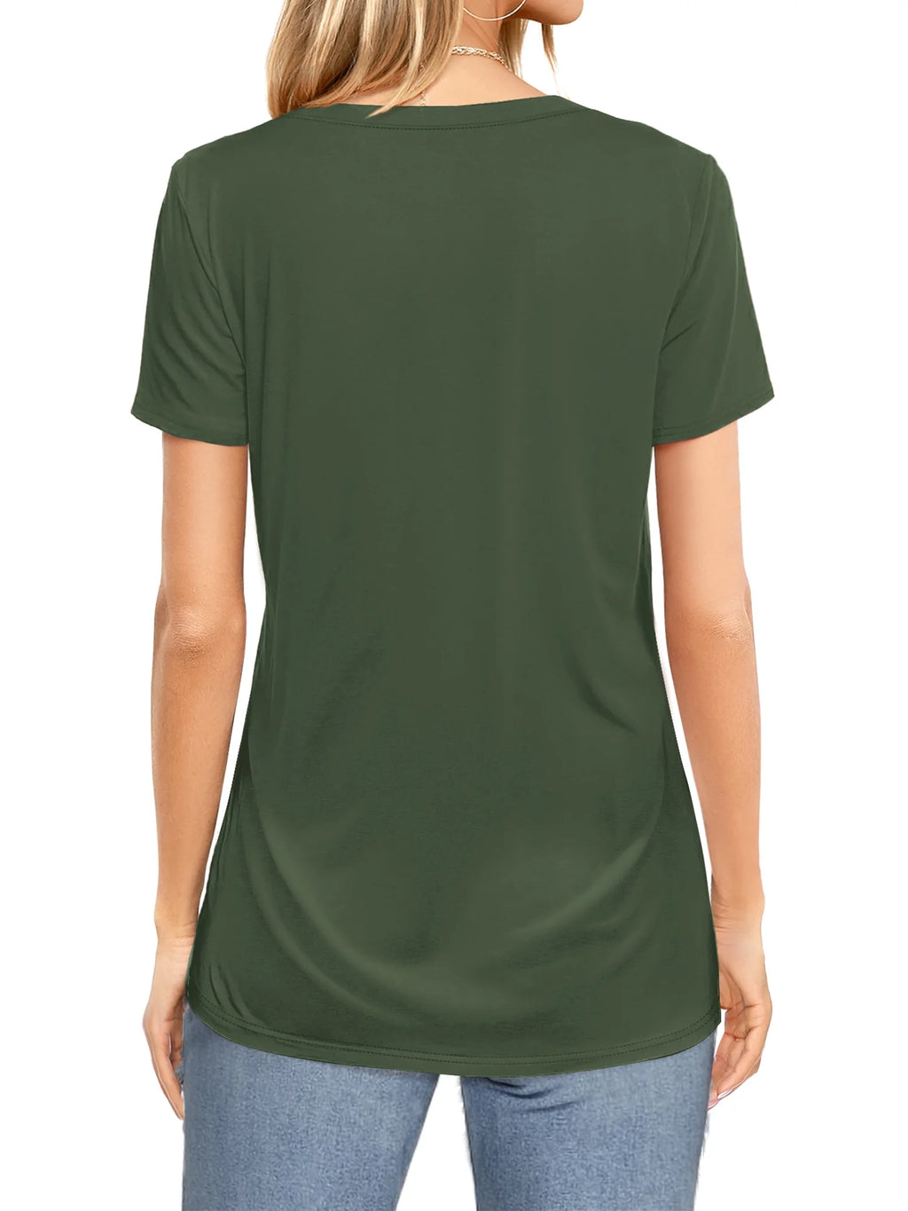 Women plus Size T Shirts V Neck Loose Fit Basic Tops, Army Green 5XL
