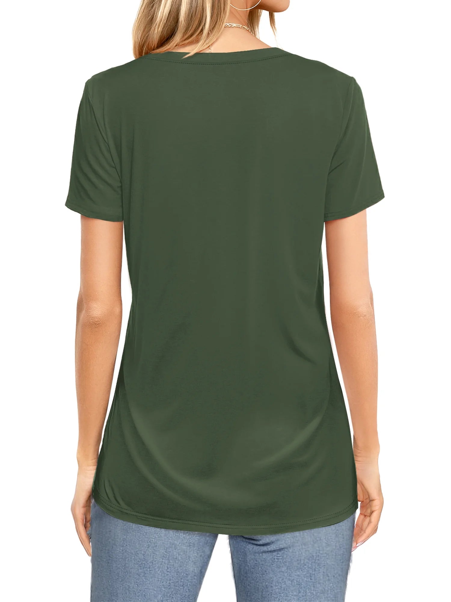 Women plus Size T Shirts V Neck Loose Fit Basic Tops, Army Green 5XL