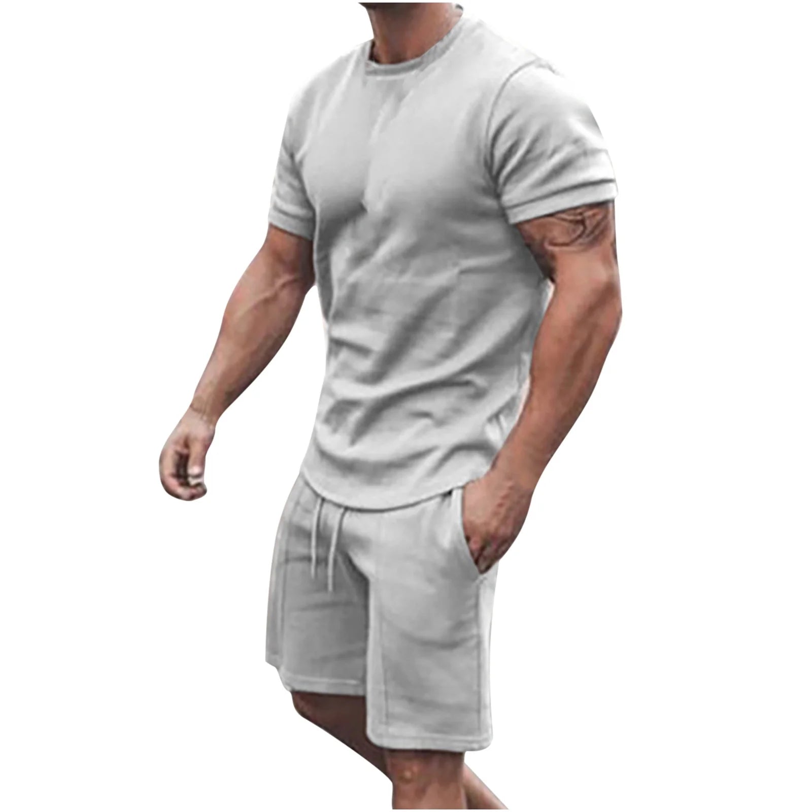 Mens Shorts Set Summer 2 Piece Outfits Casual Solid Shirt and Short Sets Athletic Sportswear Suit Sweatsuit Tracksuits