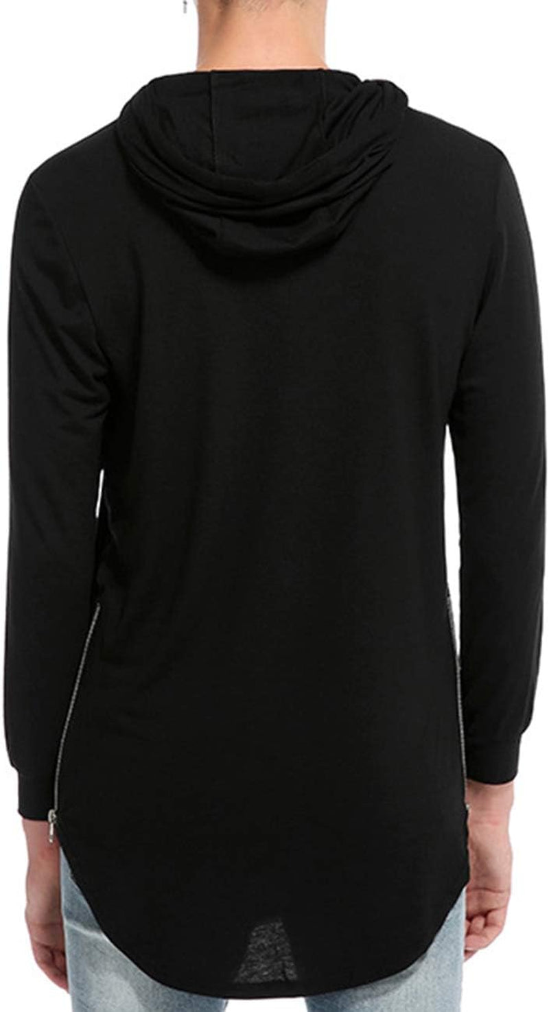 Mens Hipster Long Sleeve Side Zipper Hooded Shirt Pullover Sweatshirt